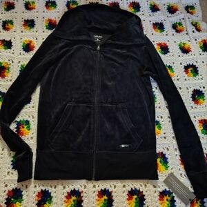 Calvin Klein Black Velour Full-Zip Hoodie
